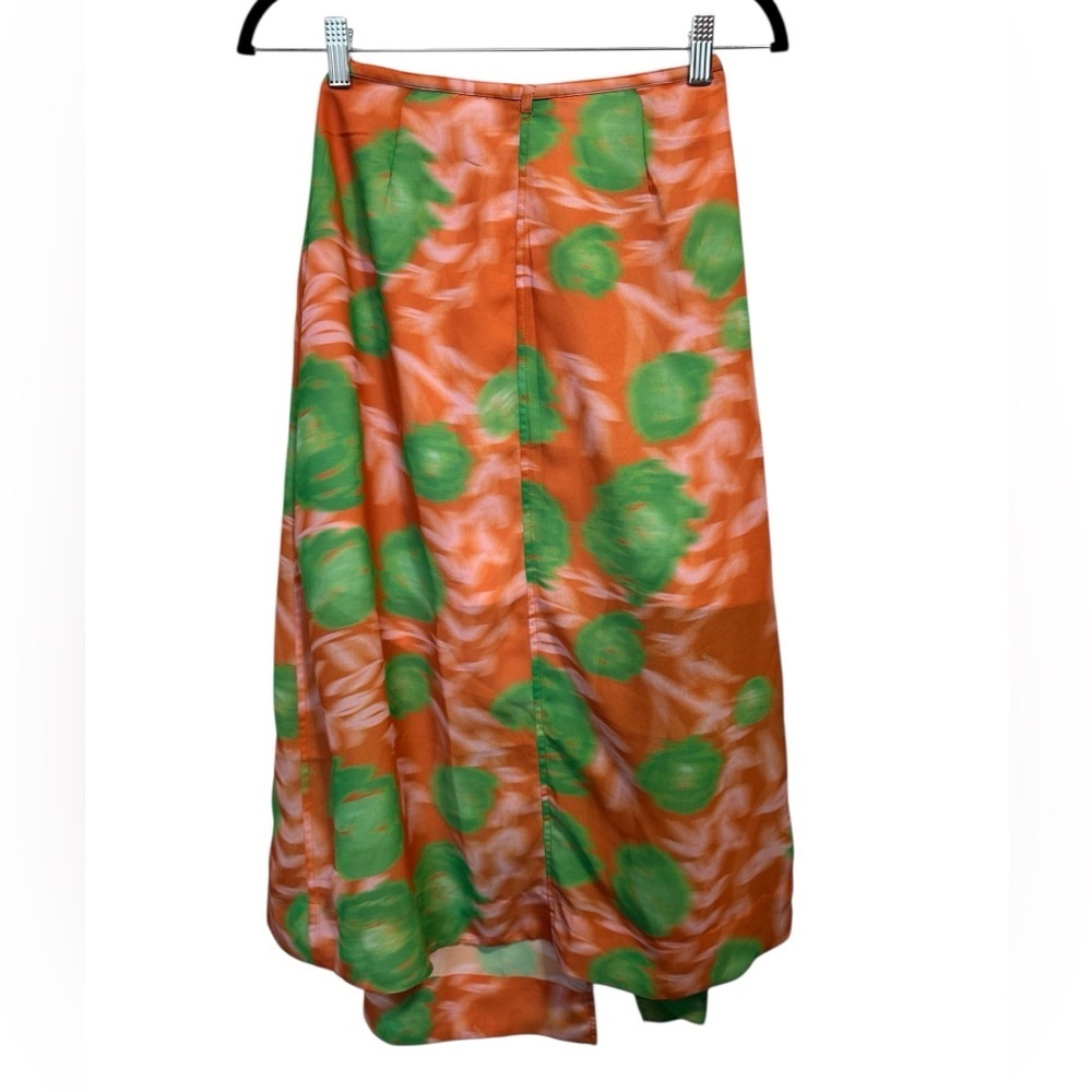 Ganni Printed Midi Length Wrap Skirt Orange - Picture 3 of 10